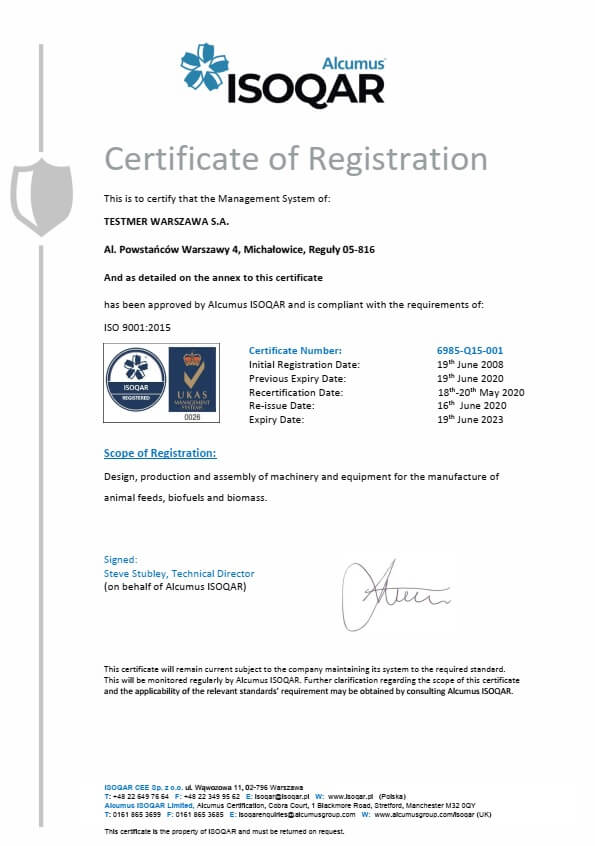 Certyfikat ISO 9001:2015